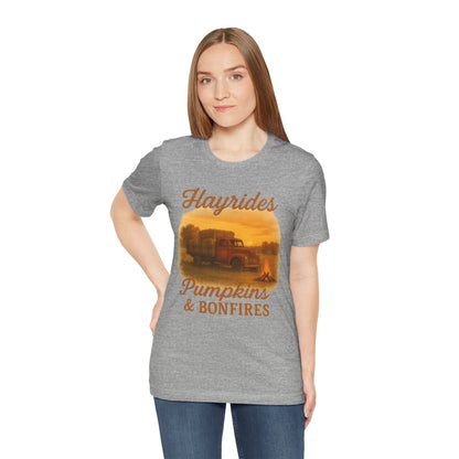 Hayrides, Pumpkins & Bonfires Tee – Rustic Fall Truck Graphic Shirt