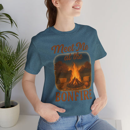 Meet Me at the Bonfire Tee – Rustic Fall Campfire Graphic Shirt