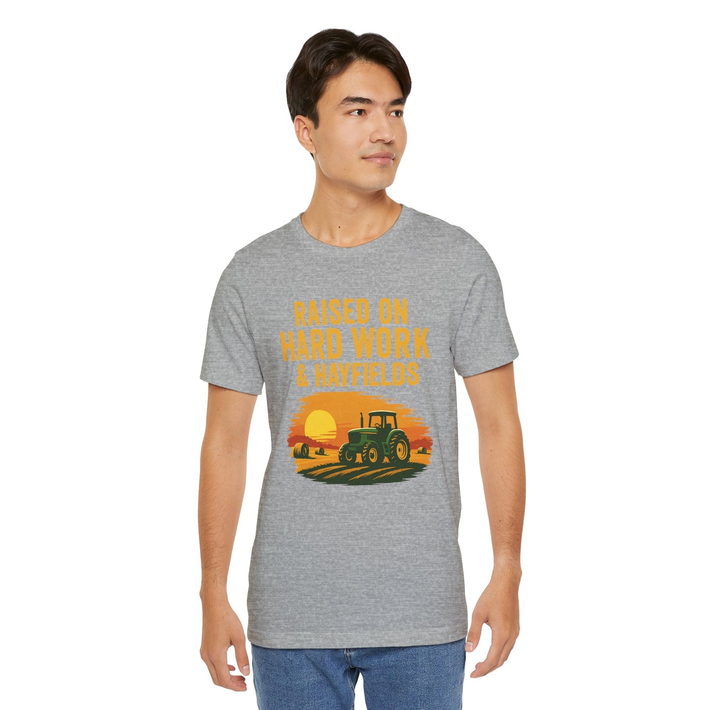 Raised on Hard Work & Hayfields Tee – Farm Life Tractor Graphic Shirt