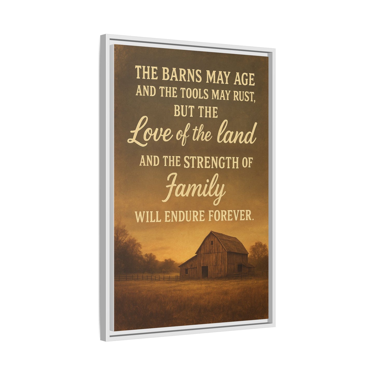 Enduring Farm Values - Rustic Barn Framed Canvas Wall Art