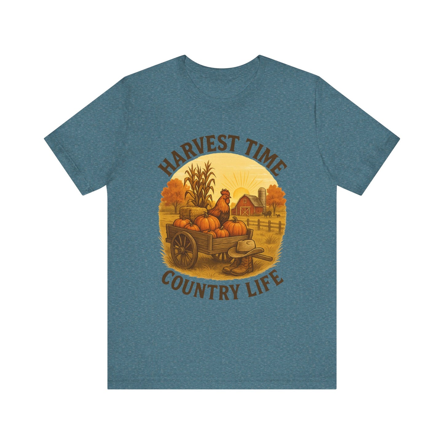 Harvest Time Country Life Tee – Rustic Farm & Pumpkin Cart Fall Shirt