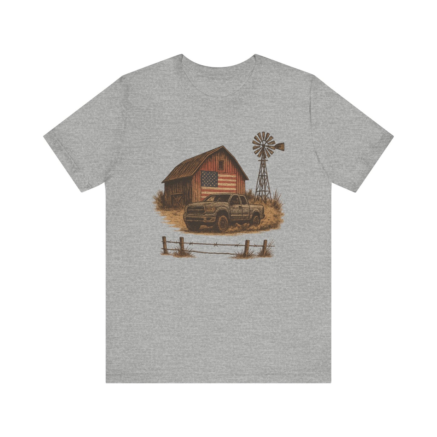 American Barn & Truck Tee – Rustic Farm Life Patriotic Graphic Shirt