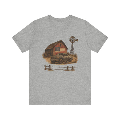 American Barn & Truck Tee – Rustic Farm Life Patriotic Graphic Shirt