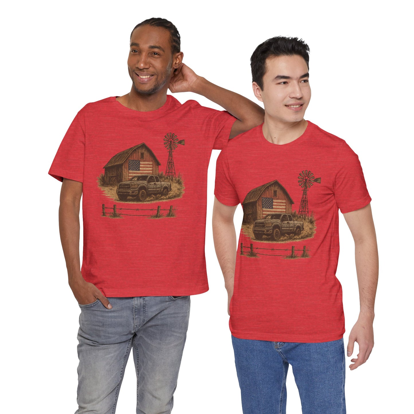 American Barn & Truck Tee – Rustic Farm Life Patriotic Graphic Shirt