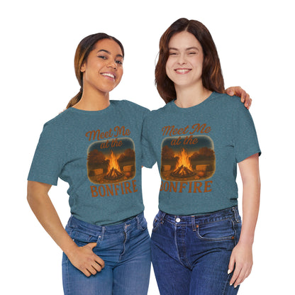 Meet Me at the Bonfire Tee – Rustic Fall Campfire Graphic Shirt