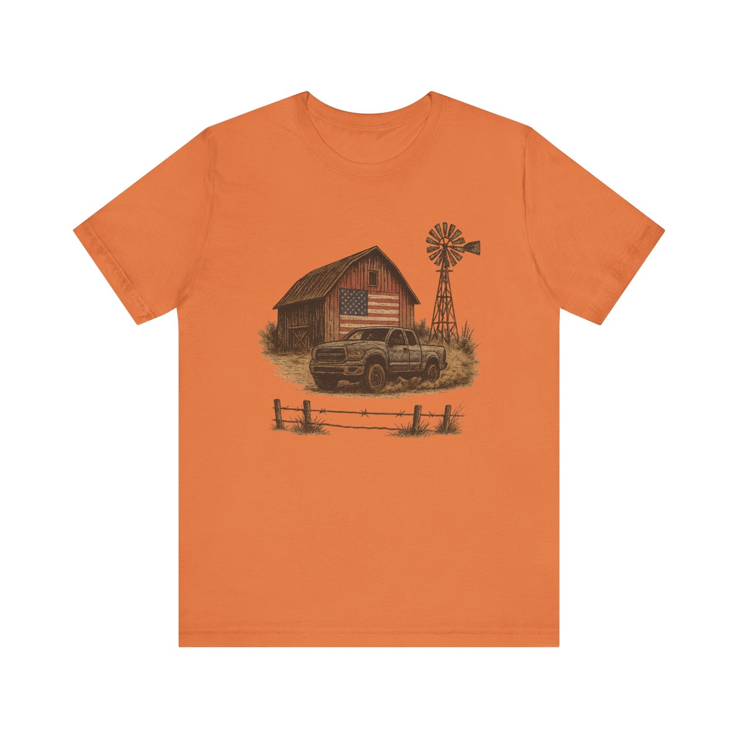 American Barn & Truck Tee – Rustic Farm Life Patriotic Graphic Shirt