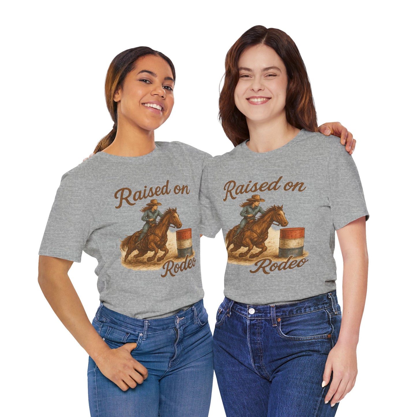 Raised on Rodeo Barrel Racing Tee – Western Cowgirl Graphic Shirt