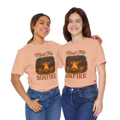 Meet Me at the Bonfire Tee – Rustic Fall Campfire Graphic Shirt
