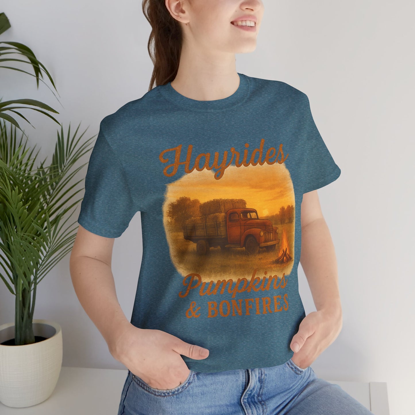 Hayrides, Pumpkins & Bonfires Tee – Rustic Fall Truck Graphic Shirt