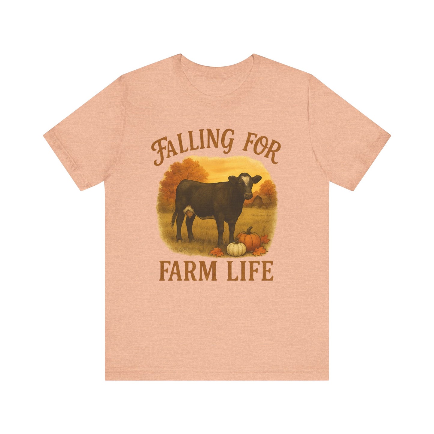 Falling for Farm Life Tee – Rustic Cow & Pumpkins Fall Country Shirt