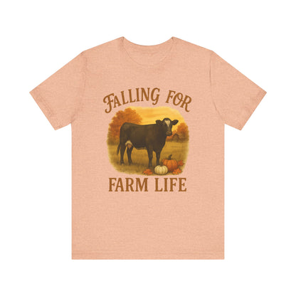 Falling for Farm Life Tee – Rustic Cow & Pumpkins Fall Country Shirt