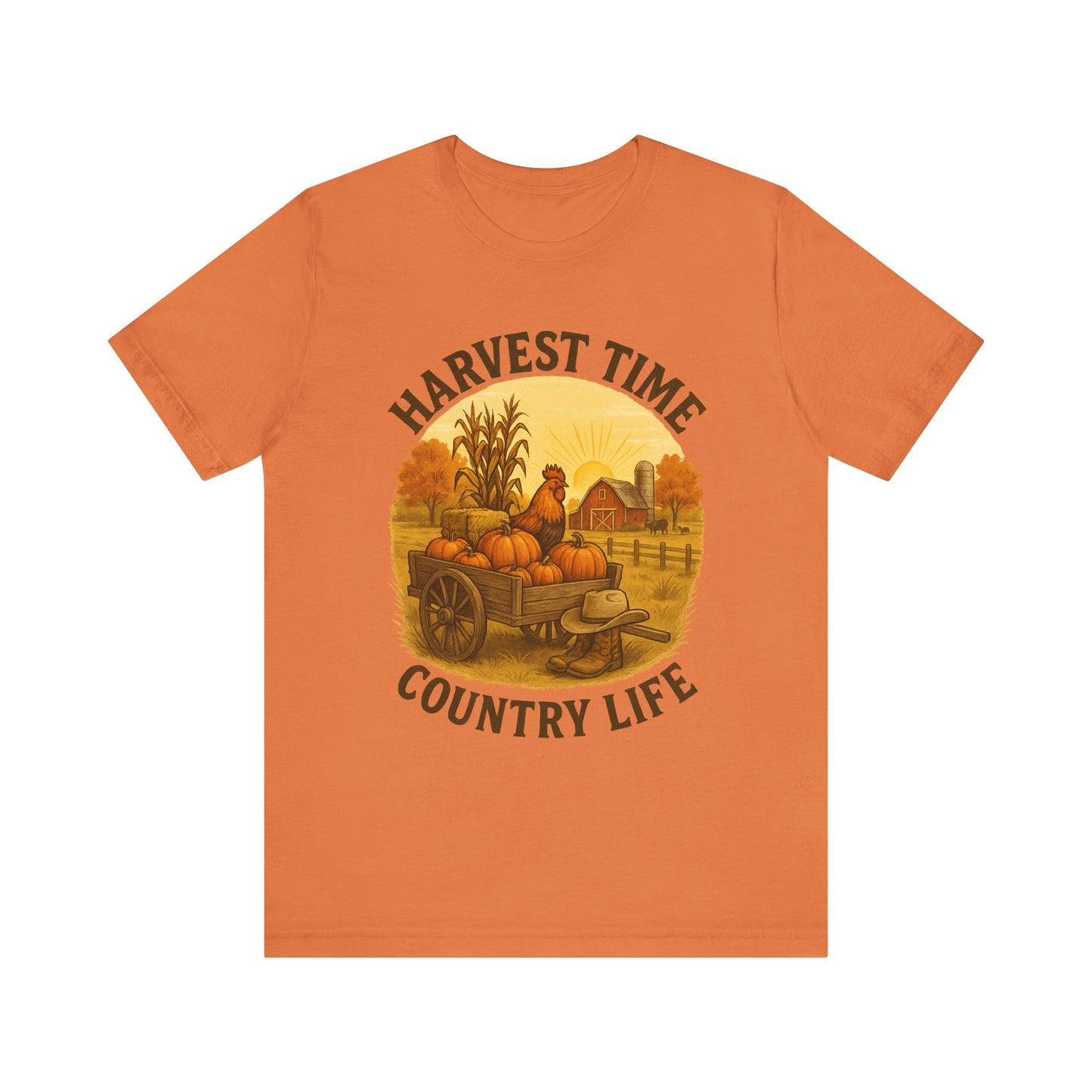 Harvest Time Country Life Tee – Rustic Farm & Pumpkin Cart Fall Shirt