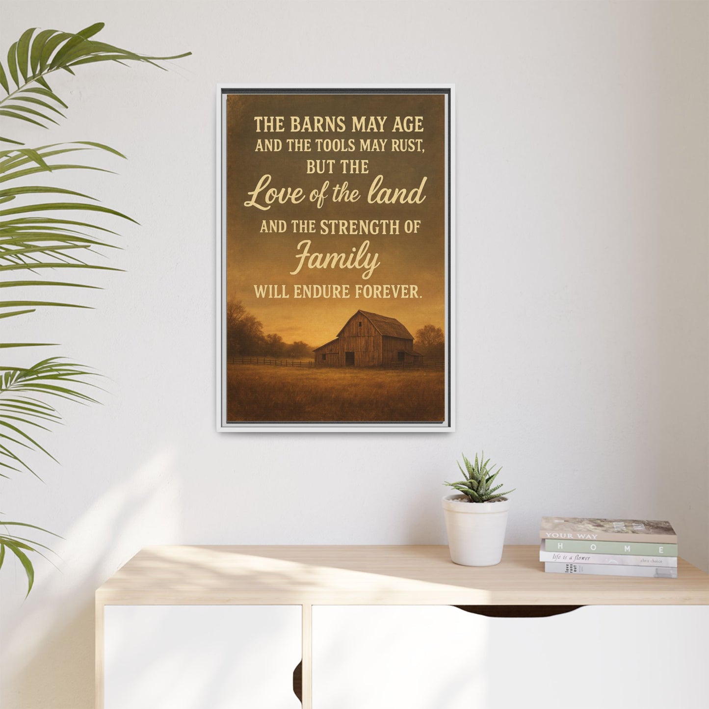 Enduring Farm Values - Rustic Barn Framed Canvas Wall Art