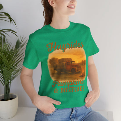 Hayrides, Pumpkins & Bonfires Tee – Rustic Fall Truck Graphic Shirt