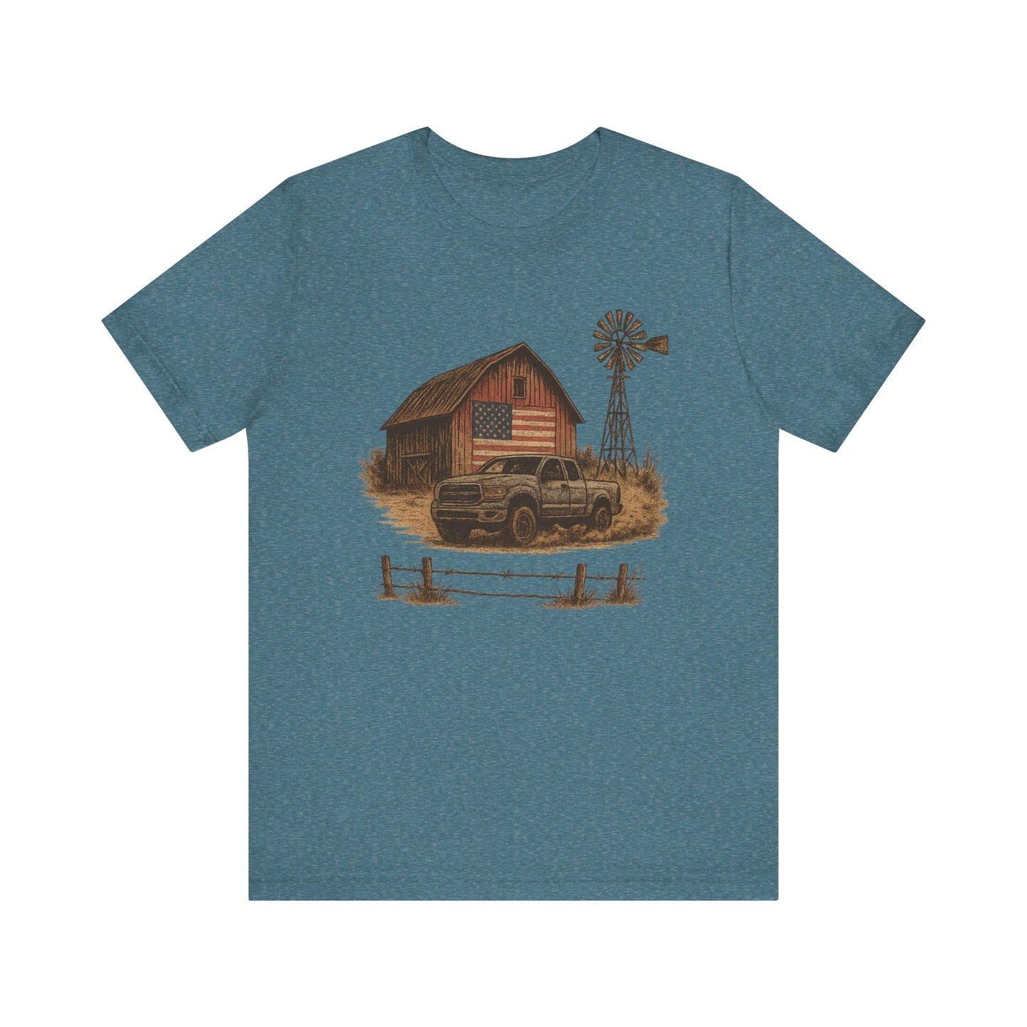 American Barn & Truck Tee – Rustic Farm Life Patriotic Graphic Shirt