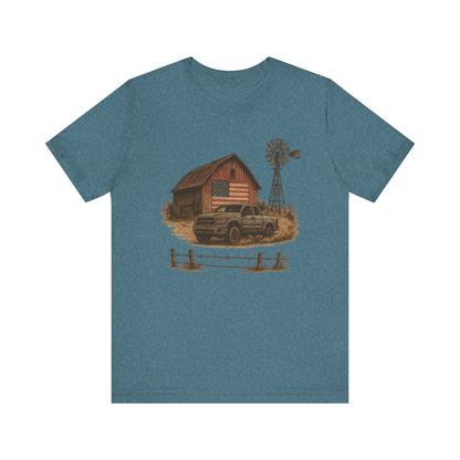 American Barn & Truck Tee – Rustic Farm Life Patriotic Graphic Shirt